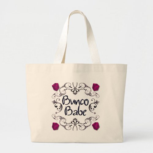 Bunco Babe with Swirls Button Large Tote Bag