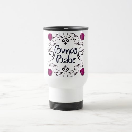 Bunco Babe with Swirls Button Travel Mug