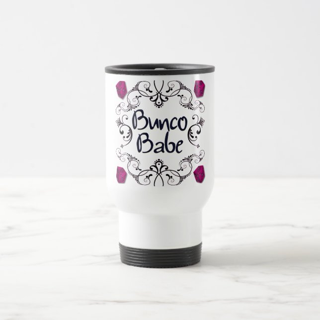 Bunco Babe with Swirls Button Travel Mug (Center)