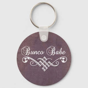 bunco babe with white lettering and purple leather keychain