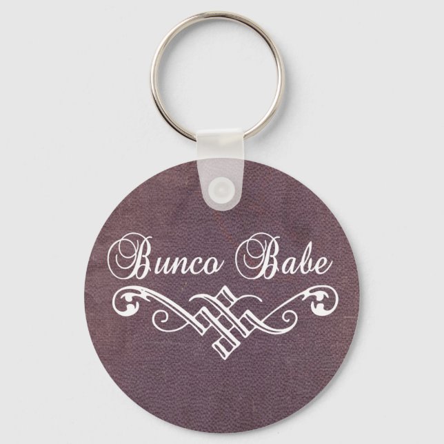 bunco babe with white lettering and purple leather keychain (Front)