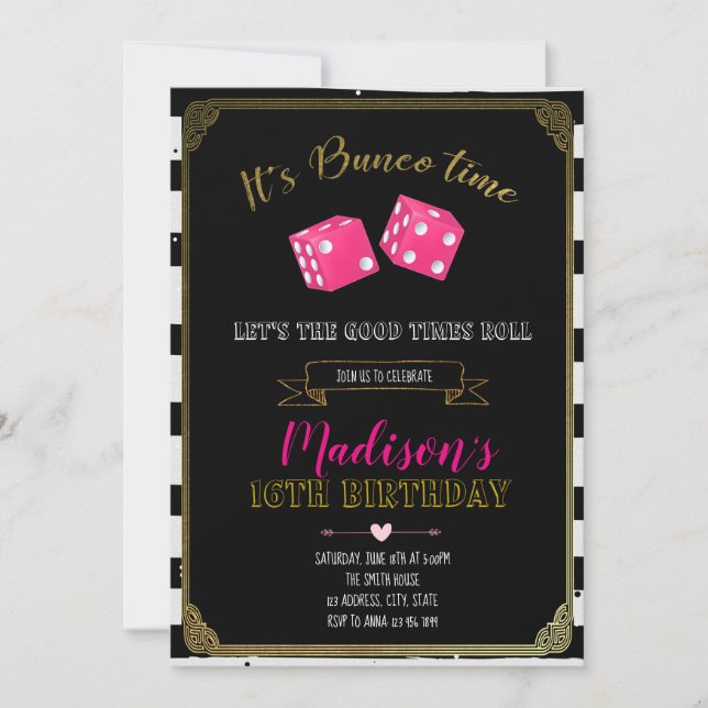 Bunco birthday party invitation (Front)