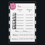 Bunco Black White Pink Flower Score Sheet<br><div class="desc">Double sided score sheet for those groups that only play two games. Printed on both sides so you can recycle your sheets for another night.</div>