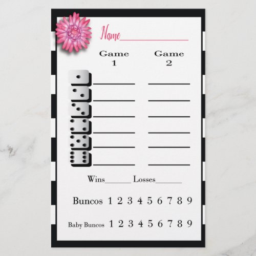 Bunco Black White Pink Flower Score Sheet