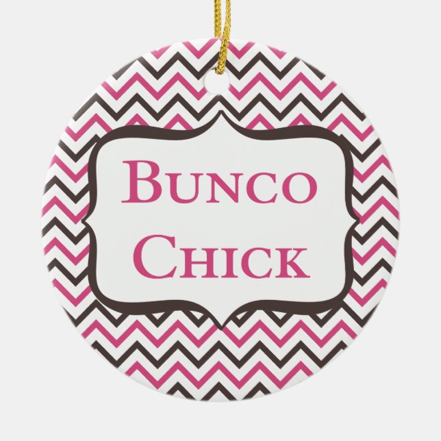 Bunco Chick With Chevron Design Ceramic Ornament (Front)