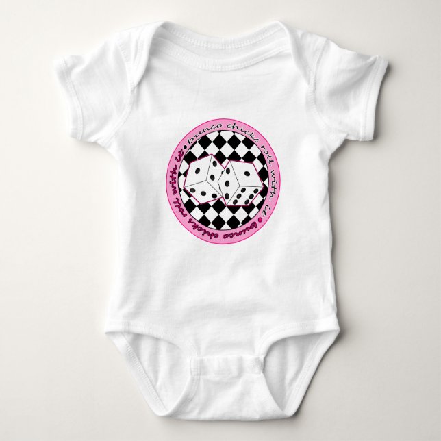 Bunco Chicks Roll With It - Pink Baby Bodysuit (Front)