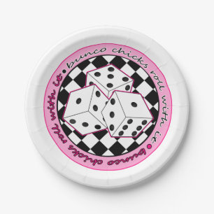 Bunco Chicks Roll With It - Pink Paper Plates