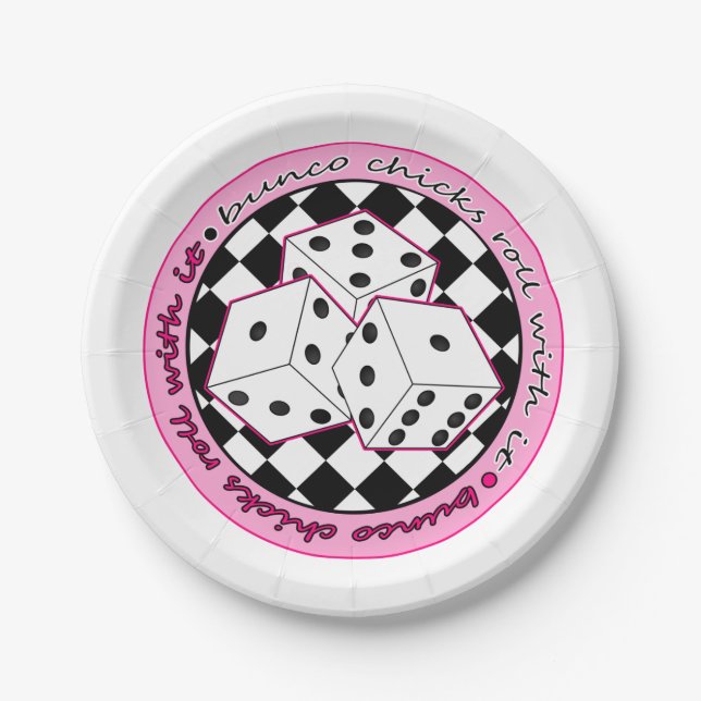 Bunco Chicks Roll With It - Pink Paper Plates (Front)