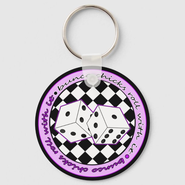Bunco Chicks Roll With It - Purple Keychain (Front)
