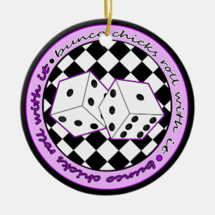 Bunco Chicks Roll With It Purple - One Sided Ceramic Ornament