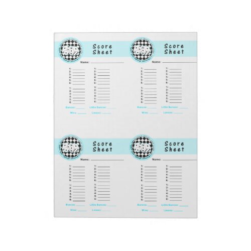 Bunco Chicks Roll with it Score Card Blue _ 160 Notepad