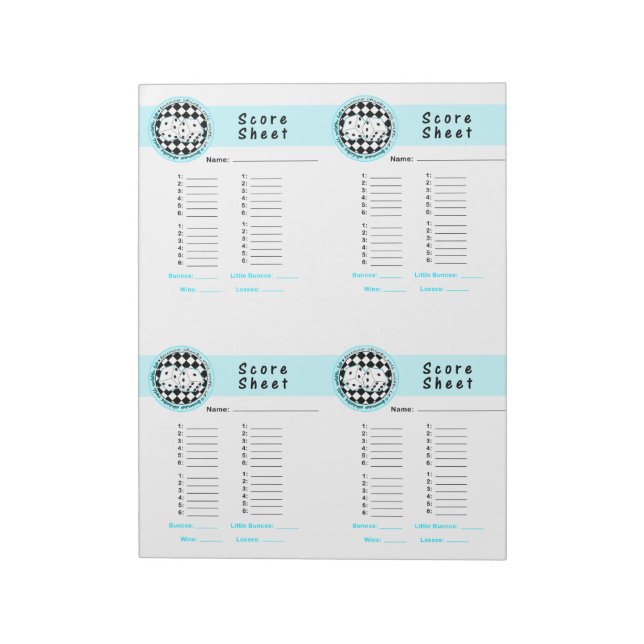 Bunco Chicks Roll with it Score Card Blue - 160 Notepad (Rotated)