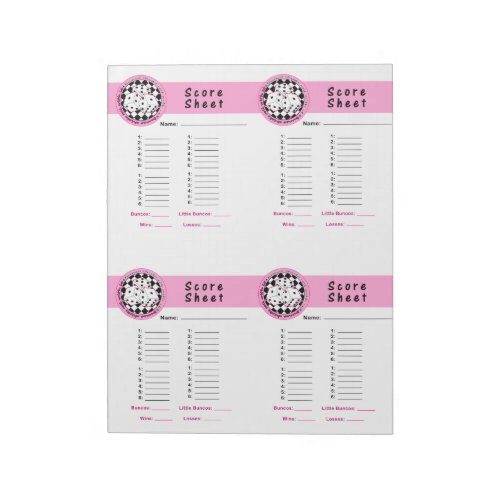 Bunco Chicks Roll with it Score Card Pink _ 160 Notepad