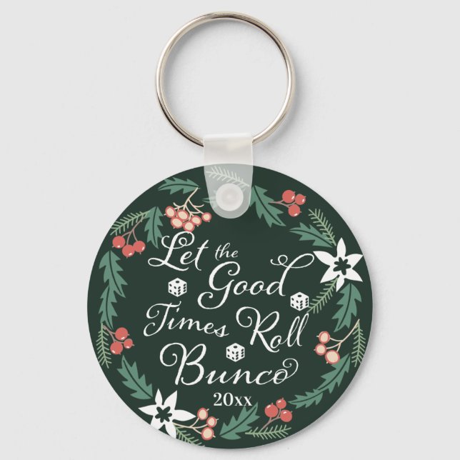 Bunco Christmas Holiday Dice Flowers Keychain (Front)