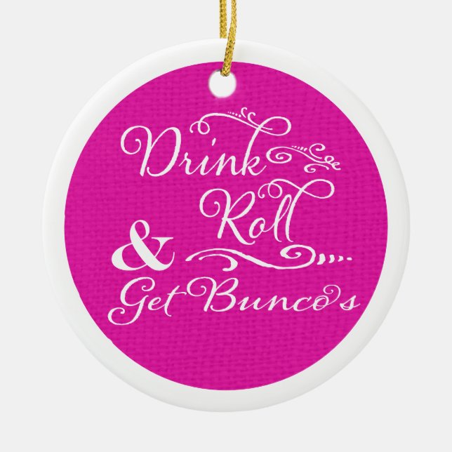 Bunco Christmas Modern Pink White Ceramic Ornament (Front)