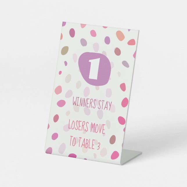 Bunco Cute Dots Abstract Game Table One Card Pedestal Sign (Front)