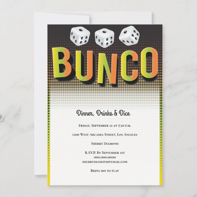 Bunco Dice Game Party Invitation (Front)