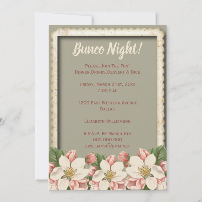 Bunco Dice - Girls Night Out Party Vintage Invitation (Back)