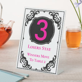 Bunco Elegant Pink Head Table Number Three Pedestal Sign