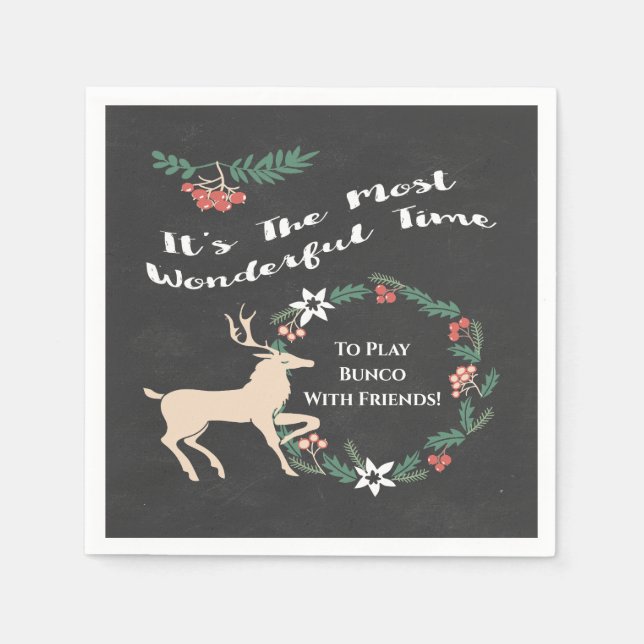 Bunco Friends Winter Holiday Christmas Party Napkins (Front)