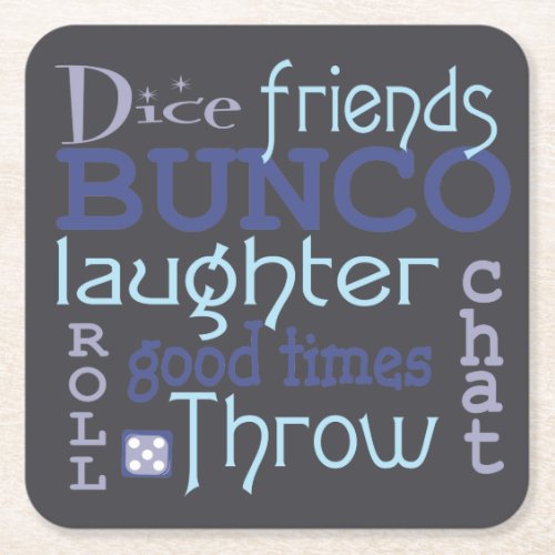 Bunco Fun Game Night Party Square Paper Coaster