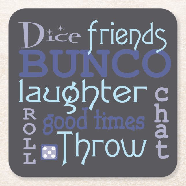 Bunco Fun Game Night Party Square Paper Coaster (Front)