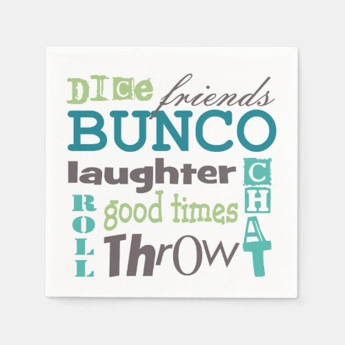 Bunco Fun TYpography Words Napkins