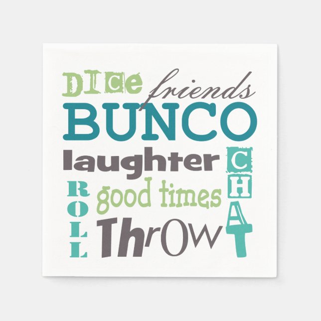 Bunco Fun TYpography Words Napkins (Front)