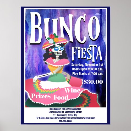 Bunco Fundraiser Day of The Dead Fiesta Theme Poster