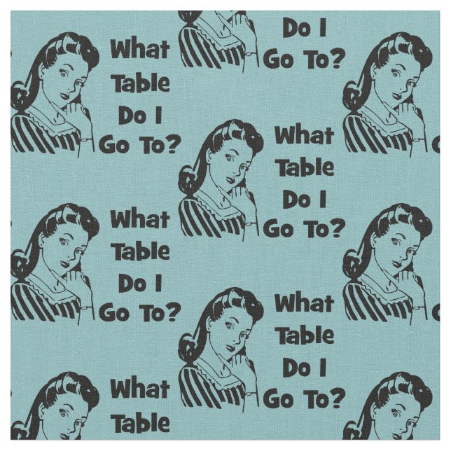 Bunco Funny Blue Retro What Table Do I Go To? Fabric (Close Up)