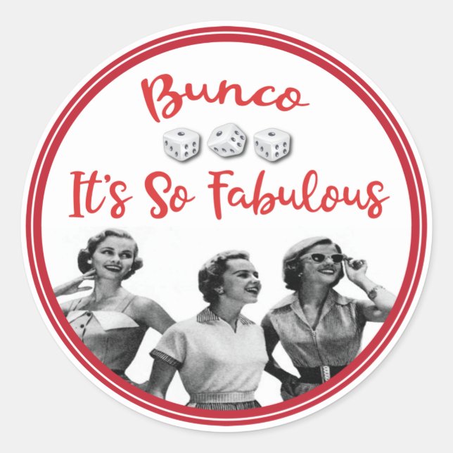 Bunco Funny Retro Lady Players Classic Round Sticker (Front)