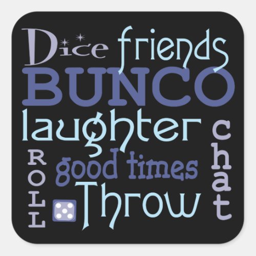 Bunco Game Night Blue and Purple Modern Typography Square Sticker