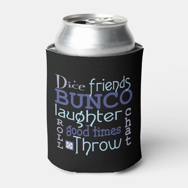 Bunco Game Night Blue & Purple Modern Dice Can Cooler (Can Front)