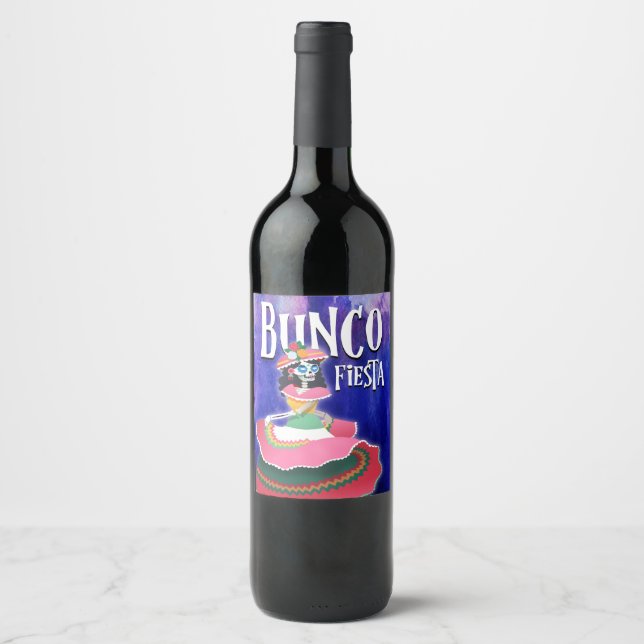 Bunco Game Night Fun Day of The Dead Fiesta Party Wine Label (Front)