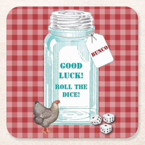 Bunco Good Luck Roll The Dice Country Western Square Paper Coaster