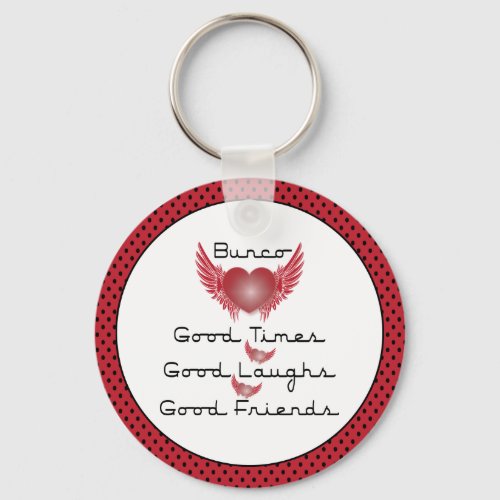 Bunco _ Good Times Laughs Friends _ Retro Heart Keychain