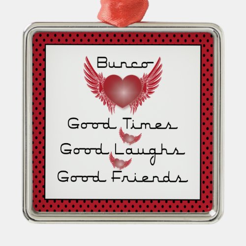 Bunco _ Good Times Laughs Friends _ Retro Heart Metal Ornament