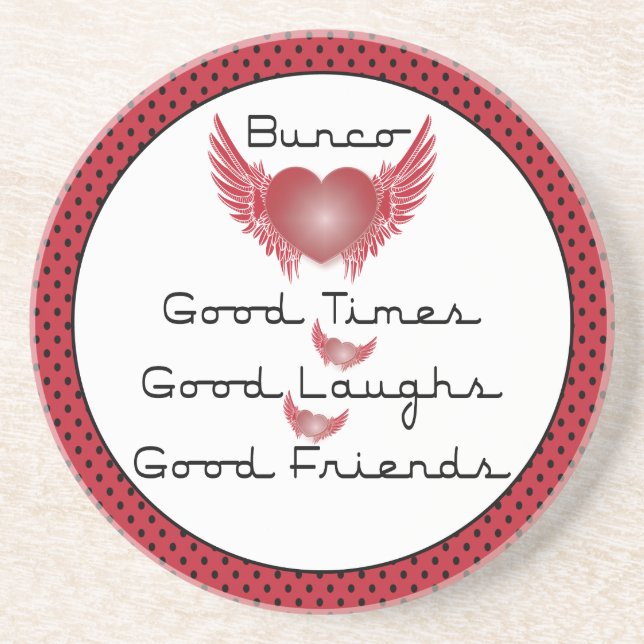 Bunco - Good Times, Laughs, Friends - Retro Heart Sandstone Coaster (Front)