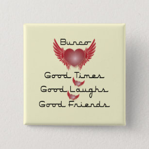 bunco good times with heart and wings button