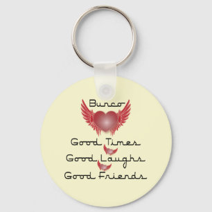 bunco good times with heart and wings keychain
