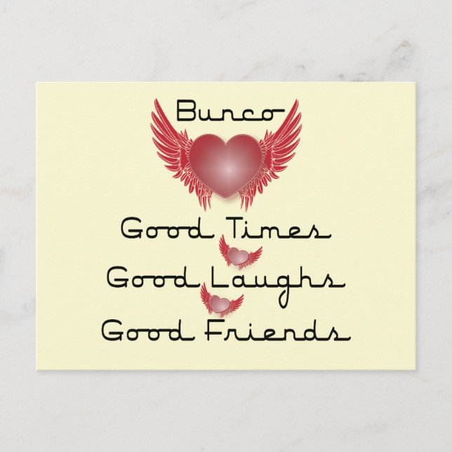 bunco good times with heart and wings postcard (Front)