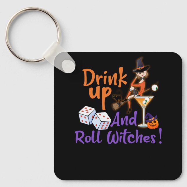 Bunco Halloween Drink Up and Roll Witches Dice Gam Keychain (Front)