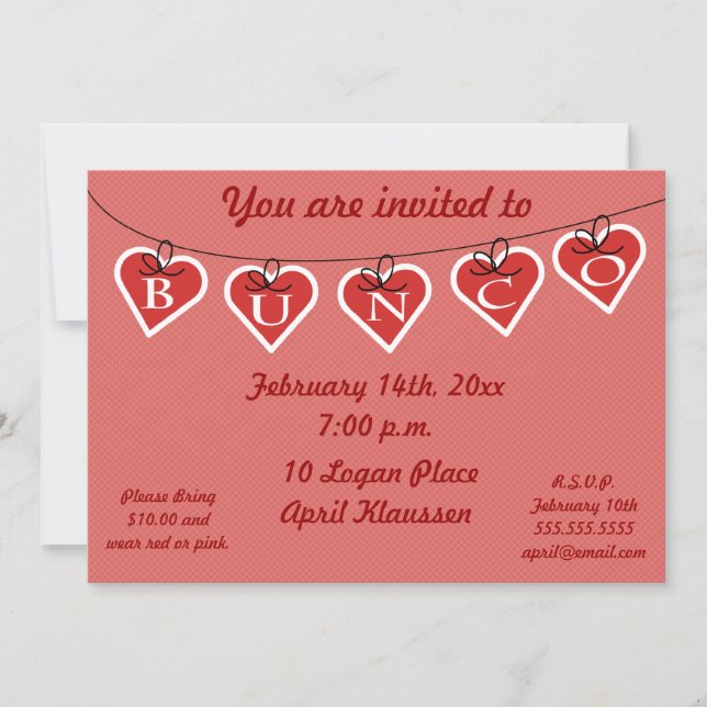 Bunco Heart Banner Invitation (Front)