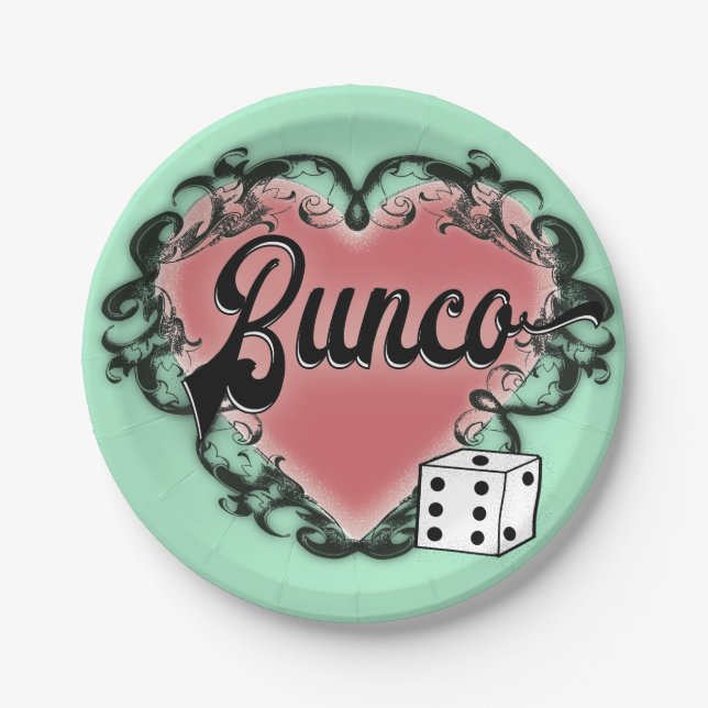 bunco heart tattoo paper plates (Front)
