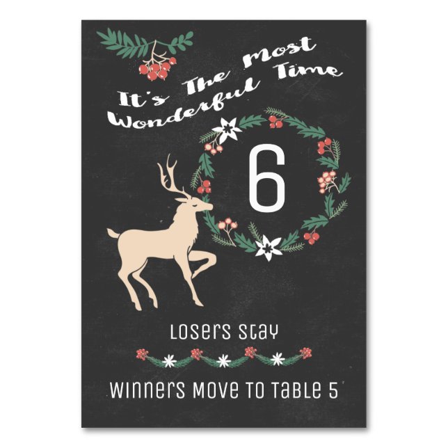 Bunco Holiday Christmas Table Six Table Number (Front)