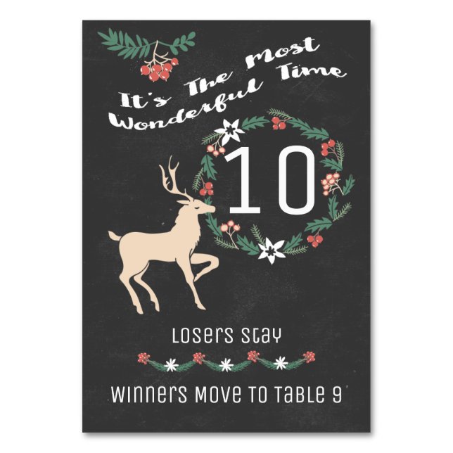 Bunco Holiday Christmas Table Ten Table Number (Front)