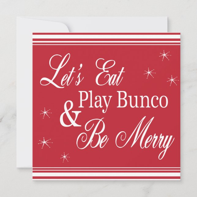 Bunco Invite - Let's Eat, Play Bunco and Be Merry (Front)