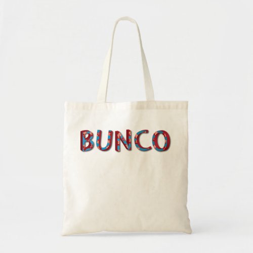 Bunco letters with bunco dice tote bag