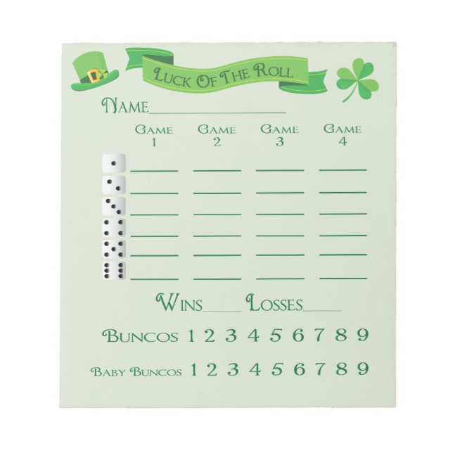 Bunco Lucky Roll Score Pad March Saint Patricks (Front)