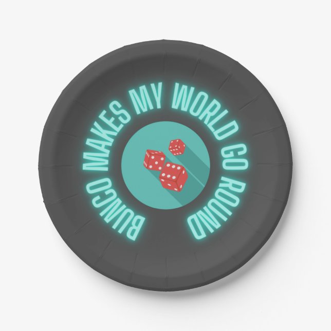Bunco Makes My World Go Round Neon Paper Plates (Front)
